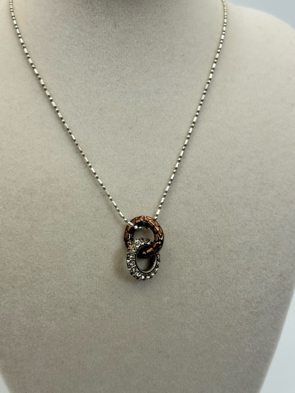 Brighton Pebble Pave Necklace 18" Bronze & Clear Crystal Rings Pendant